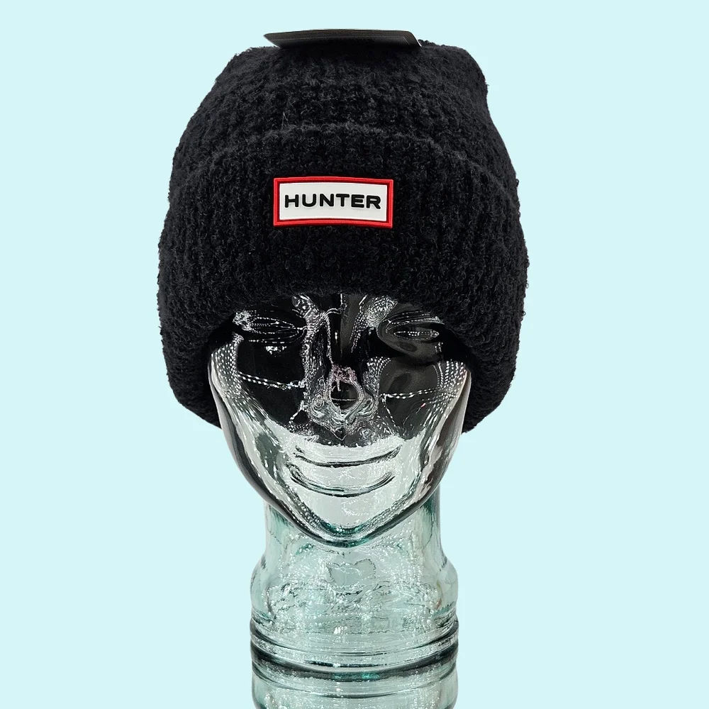 Hunter Hat Beanie Black Texture Cuffed Knit Logo Outdoor Cottagecore Christmas
